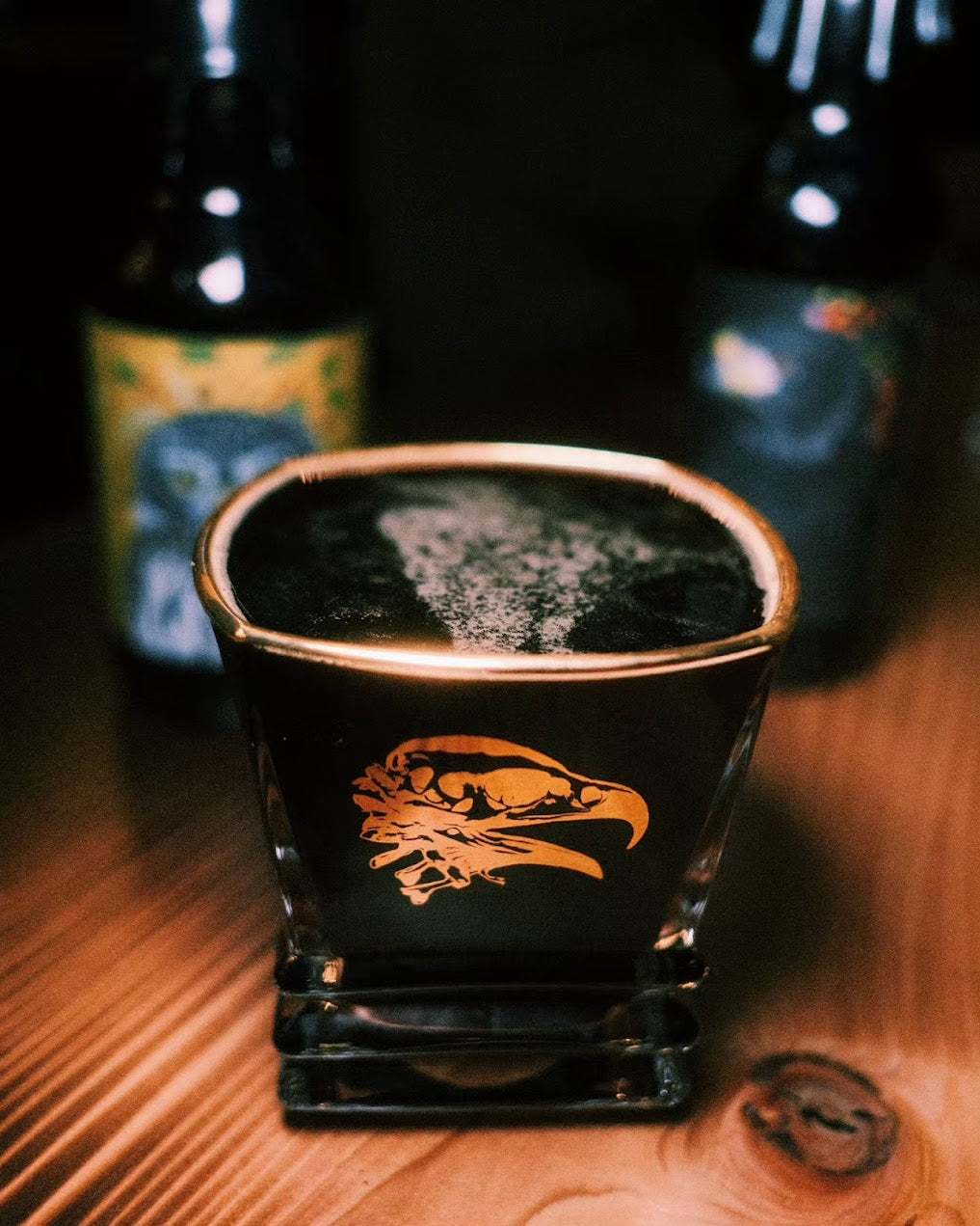 Horus Aged Ales x Pilsnerish - Gold Death Logo Pagoda Bottom Glass