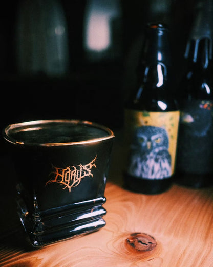 Horus Aged Ales x Pilsnerish - Gold Death Logo Pagoda Bottom Glass